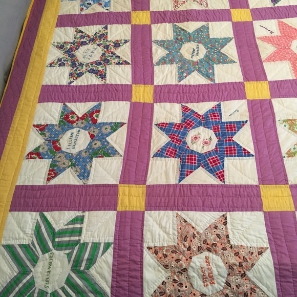 30's Antique Vintage Star / Sun Pattern Name Quilt - Picture 3 of 8